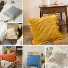 Image of Pom Pom Cushion Cover Knitted Sofa Bed Throw Pillow Case Tassel Knit 45cm x 45cm
