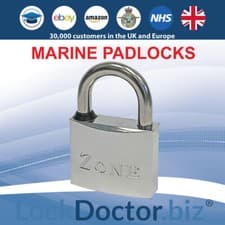 Image of ZONE Silver Chrome STRONG 60mm Marine Padlock KEYED ALIKE KAJ12 each with 2 Keys