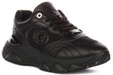 Image of Guess Morriz Retro Run Inspired Lace Up Womens Trainer In All Black UK 3 - 8
