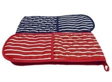 Image of Butchers Stripe Double Oven Gloves Red, Blue Made in U.K.