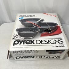 Image of Vtg 1991 Pyrex Designs 3 Piece Serving Mixing Bowl Set Granite USA