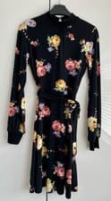 Image of Oasis Black Floral Dress, XS, Long Sleeved, Belted, New With Tags