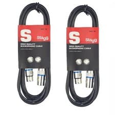 Image of Stagg 2 x 1M Black BL XLR Male to Female Microphone Lead Audio Signal Cable Pack