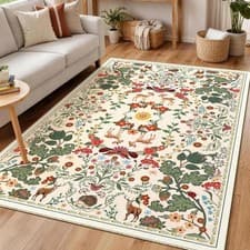 Image of Washable Rugs for Bedroom 120×170 cm, Beige Soft Boho Low Pile Living Room Rugs,