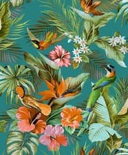 Image of Rasch Paradise Birds Textured Heavyweight Vinyl Green/Multi Wallpaper 539097
