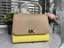 Image of MICHAEL KORS MOTT MEDIUM TOP HANDLE SMOOTH LEATHER SHOULDER BAG YELLOW BISQUE
