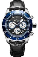 Image of ROTARY CHRONOGRAPH WATCH BLUE BEZEL BLACK LEATHER STRAP GS00092/04 **BRAND NEW**