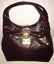 Image of DKNY Ladies SHOULDER BAG ALLOVER CROCO LEATHER PUSH LOCK Brown Colour