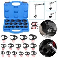 Image of 15pc Metric Crowfoot Wrench Set 8-24mm 3/8" 1/2" Sq Dr Large Crows Foot Spanner