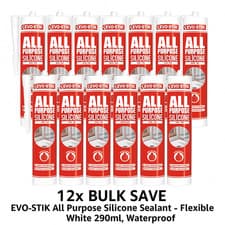 Image of 12x EVO-STIK All Purpose Silicone Sealant White Bulk Buy Flexible Waterproof