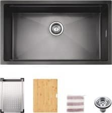 Image of Undermount Single Bowl Workstation Sink, Gunmetal Black Ceramic Nano Coating, 76