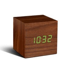 Image of Gingko - Cube Walnut Click Clock with Green LED Display in Gift Box