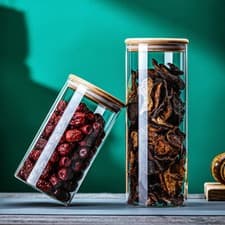 Image of 10 Spice Jars w/ Natural Bamboo Lid Set,Glass Jars for Spice Rack Cabinet Drawer