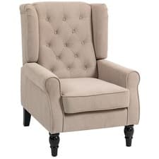 Image of HOMCOM Accent Armchair Home Furniture Retro Tufted Club Wood Fabric, Beige