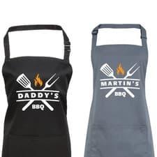Image of Personalised BBQ Apron with Name - Black Grill Design for Dad Husband or Grandad