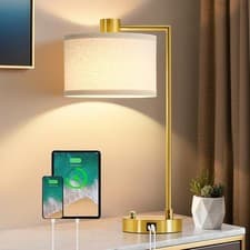 Image of GyroVu Table Lamp for Bedroom USB C A Port gold Bedside Dimmable MHseAtic