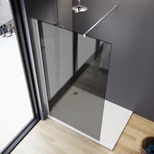 Image of Black Walk In Shower Enclosure Screen Bathroom Wet Room 8mm Glass Door Cubicle