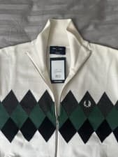 Image of Fred Perry Diamond Intarsia Cardigan Size Large, Brand New With Tags