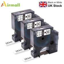 Image of 3PK Comapatible DYMO D1 40913(S0720680)Labeling Tape Black on White 9mm x 7m UK