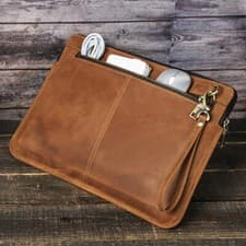 Image of Genuine Leather Laptop Bag For Apple Macbook Air Pro 14" 13" M4 M3 Sleeve Case