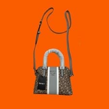 Image of DKNY Monogram Whitney Mini Dome Satchel with Grey Straps, Leather,Brown and Grey