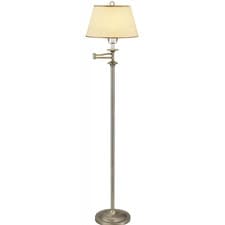 Image of Traditional Antique Brass Swing Arm Floor Lamp with Cream Shade by Happy Home...