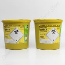 Image of Yellow Sharps Insulin Syringe, Needle, Blade & Clinical Waste Bin. 2.5L Qty 2