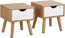 Image of Home Source Pair Of Bedside Cabinets 1 Drawer White And Oak Effect Side Table S