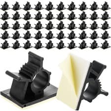 Image of Black Self-Adhesive Adjustable Cable Clips - 50 Pack - Secure Wire Holders
