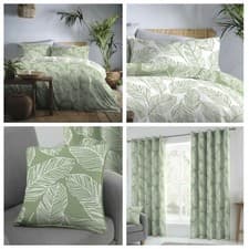 Image of Matteo Palm Leaf Green Reversible Duvet Cover Sets Matching Curtains OR Cushions
