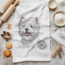 Image of Personalised Dog Tea Towel Westie Kitchen Cloth Large Cotton Hand Towel KDC34