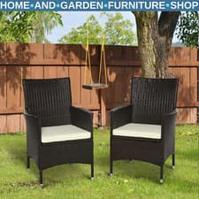 Image of Patio Bistro Set Rattan Garden Armchairs 2 Outdoor Chairs with Cushions Brown