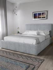 Image of Langley Fabric Bed Frame Grey | King Size | Upholstered Headboard | Sprung Slats