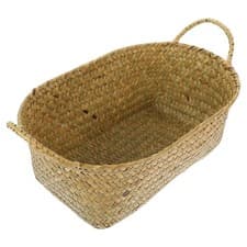Image of Grass Woven Container Double Handle Woven Basket Multi-use Sundries Storage