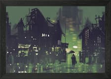Image of dark city at night Framed Wall Art Poster Canvas Print Picture