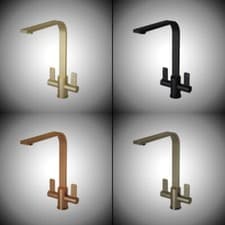 Image of Twin Lever Kitchen Mono Mixer Sink Tap Swivel Spout Designer- 1/4 Turn-Flex Tail