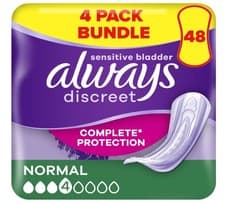 Image of 48 x Always Discreet Sensitive Bladder Incontinence Pads Normal (4 Packs of 12)