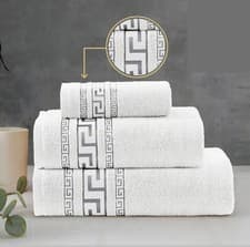 Image of Greek Key Bath Towels Set | 100% Egyptian Cotton | Super Jumbo Bath Sheet UK