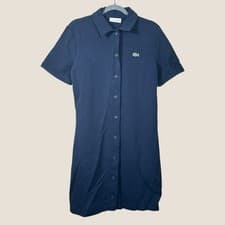 Image of Lacoste Navy Polo Dress UK12 A-Line Shape Ribbed Collar Brand New RRP £155