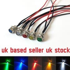 Image of 1 x 12V 8mm Prewired LED Indicator Light Pilot Lamp Bulb Panel Warning Signal