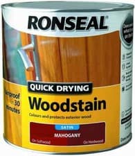 Image of Ronseal Quick Drying SATIN Rainproof Wood Stain 2.5l Mahogany