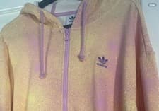 Image of New Adidas Original Hoodie Sz 10 Yellow Pink Dye Full Zip Oversize Cropped
