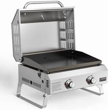 Image of Onlyfire 2-Burner Portable Gas Plancha BBQ Lid &Thermometer Tabletop Gas Grill