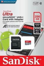 Image of Ultra SanDisk 256GB Micro SD with adapter SDHC UHS1 100MB/s Class10 Memory Card