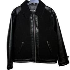 Image of Guess Men's Faux-Leather Fleece-Trimmed biker Jacket - Jet Black large $238
