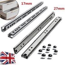 Image of Drawer Runners Pair Replacement Metal Grooved Ball Bearing Slides 17mm 27mm