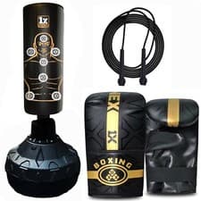 Image of Adult Free Standing Punch Bag Set Boxing Dummy with Mitts Gloves & Training Rope