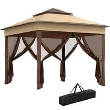 Image of Outsunny 3 x 3(m) Pop Up Gazebo Tent with Netting, Height Adjustable, Beige
