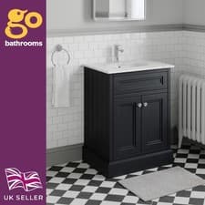 Image of Black Bathroom Vanity Unit with Marble Top & Ceramic Basin Traditional Sink 600