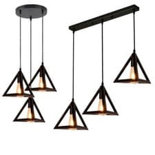 Image of Cluster Pendant Light Metal Black Lampshade 3 Way Ceiling Lamp Industrial Retro